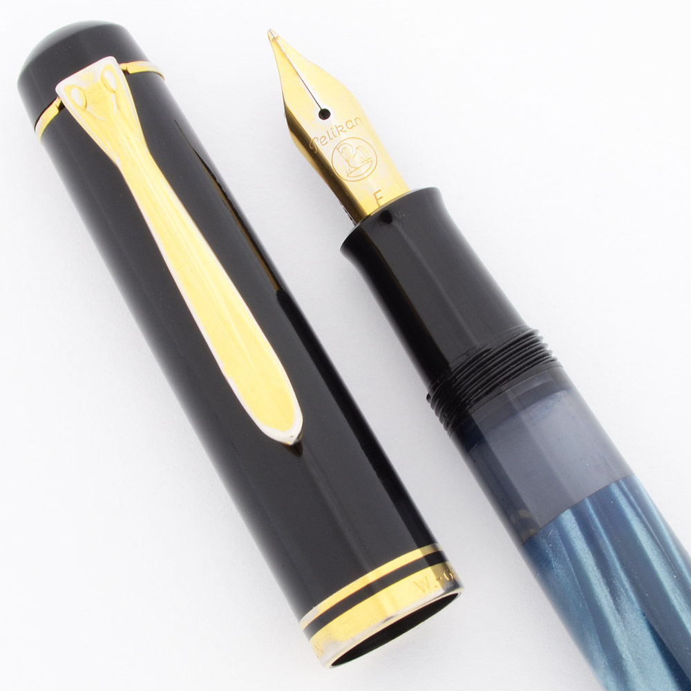 Pelikan M200 Fountain Pen (Old Style) - Blue Marbled, Gold Plated